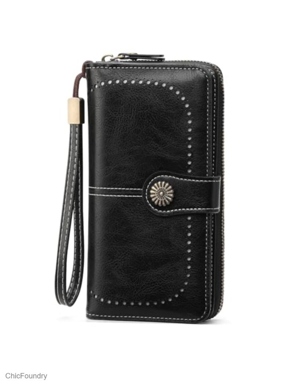 Bifold RFID Blocking Wristlet Wallet Faux Leather Large Card Holder